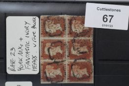 1841 1d RED, plate 23, a block of six with ivory heads