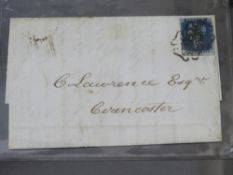 S.G. 4 1840 2d DEEP BLUE, on entire London to Cirencester, a fine four margin example tied by two