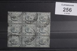 S.G. 249 KING EDWARD 7d GREY - BLACK, a FU block of nine with GUERNSEY CDS