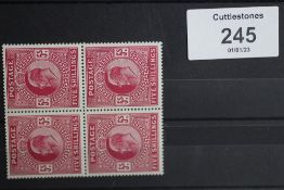 S.G. 264 5/= DEEP BRIGHT CARMINE, a fine UN/M block of four