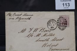 S.G.162 1883 6d ON 6d, on very clean cover London (Duplex) to Tasmania, Hobart and Launceston back