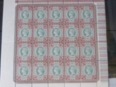 S.G. 205 4d PURPLE BROWN AND GREEN JUBILEE, a complete pane of 20 with selvedge all round, mounted