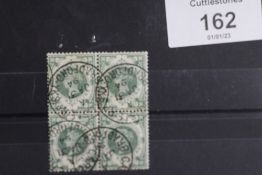 S.G. 211 1/= DULL GREEN, superb used block of four with Bradford Steel CDS's, strong colour