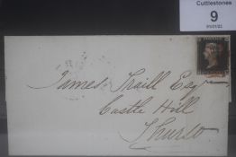 1840 1d BLACK (TA), plate 4, very fine, four margin with rare PERTH Maltese Cross and Perth