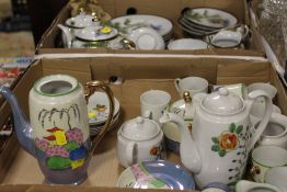 TWO TRAYS OF CERAMICS TO INCLUDE A PART ORIENTAL FACE PATTERN TEA SET