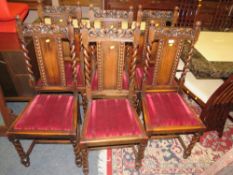 A SET OF SIX OAK BARLEYTWIST 1920'S DINING CHAIRS