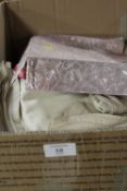 A BOX OF EMBROIDERED TABLECLOTHS ETC