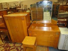 AN OAK TALLBOY WITH DRESSING TABLE AND A MODERN CABINET (3)