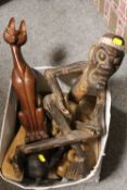 A LARGE SQUATTING INDONESIAN TRIBAL ART FIGURE, A CARVED CAT, AN INDONESIAN NIAS ISLAND HARDWOOD
