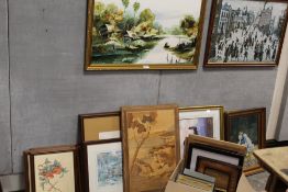 A QUANTITY OF ASSORTED PICTURES AND PRINTS TO INCLUDE ORIENTAL BLOCK PRINT STYLE EXAMPLES