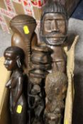 FIVE LARGE WEST AFRICAN TRIBAL ART CARVED FIGURES