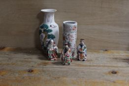 TWO MODERN ORIENTAL VASES TOGETHER WITH THREE ORIENTAL FIGURES (5)