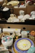 THREE TRAYS OF ASSORTED CERAMICS TO INCLUDE A CROWN DUCAL DECO JUG