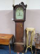AN ANTIQUE OAK 8 DAY LONGCASE CLOCK BY ROB SALTER - OSWESTRY TWIN WEIGHT - PENDULUM - A/F