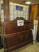AN ANTIQUE FRENCH OAK BED WITH MATTRESS - HEADBOARD W-142 CM