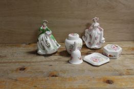 TWO ROYAL WORCESTER FIGURINES 'SWEET ROSE' AND 'SWEET HOLLY' TOGETHER WITH WEDGWOOD TRINKETS ETC