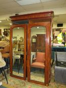 A LARGE VICTORIAN TWIN MIRRORED DOOR WARDROBE H-206 W-138 CM