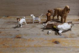 FIVE BESWICK DOGS TO INCLUDE A HUNTING HOUND