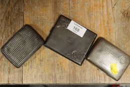 A HALLMARKED SILVER EARLY VICTORIAN CIGARETTE CASE TOGETHER WITH ANOTHER AND A PLATED EXAMPLE (3)