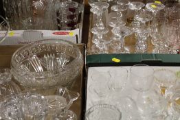 SIX TRAYS OF ASSORTED GLASSWARE TO INCLUDE CRYSTAL GOBLETS