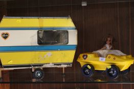 A SINDY JEEP AND CARAVAN WITH DOLL, ACCESSORIES ETC