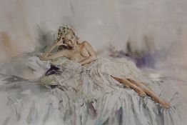 A FRAMED AND GLAZED SIGNED LIMITED EDITION SEMI NUDE PRINT BY GORDON KING