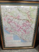 TWO LARGE FRAMED AND GLAZED MAPS - BOSNIA MINES AND A TOPOGRAPHICAL MAP OF NORTHERN UKRAINE (2)