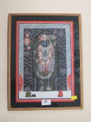 NORTH INDIAN MIXED MEDIA DRAWING OF A DEITY WITH RATS