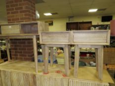 A MODERN LIMED CONSOLE TABLE WITH ONE DRAWER W-110 CM AND A PAIR OF BEDSIDES (3)