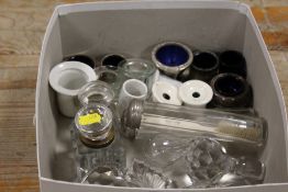 A SMALL SELECTION OF GLASS, CERAMICS ETC TO INC DRESSING TABLE BOTTLES ETC