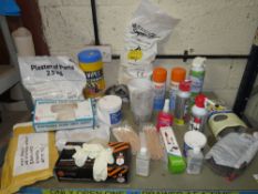 VARIOUS AEROSOL SPRAYS, WIRE WOOL, INDUSTRIAL GLUES, WIPES, LATEX GLOVES, PLASTER OF PARIS