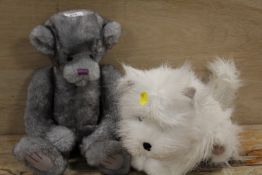 A CHARLIE BEARS 'WALKIES' TOGETHER WITH ANOTHER GREY PLUSH CHARLIE BEAR