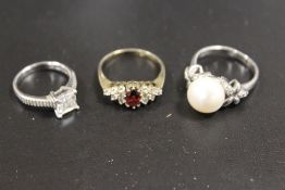 THREE VINTAGE SILVER GEMSTONE RINGS