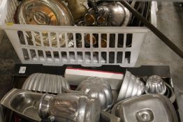 TWO TRAYS OF ASSORTED METALWARE TO INC TUREENS ETC