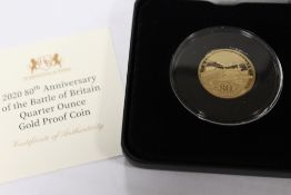 A 2020 80TH ANNIVERSARY OF THE BATTLE OF BRITAIN QUARTER OUNCE GOLD PROOF COIN IN BOX WITH