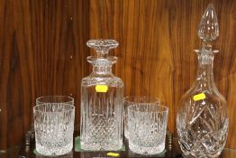 A DECANTER AND GLASSES ON STAND SET TOGETHER WITH ANOTHER DECANTER
