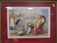 A SET OF FOUR FRAMED AND GLAZED ROWLANDSON COLOURED PRINTS