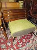 A MID CENTURY FOUR DRAWER CABINET ON METAL LEGS H-61 W-74 CM WITH A RETRO SEWING BOX (2)