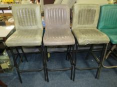A SET OF THREE GREY LEATHER BAR STOOLS