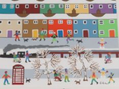 (XXI) GORDON BARKER - A MODERN FRAMED AND GLAZED PAINTING 'ON A WINTER DAY'