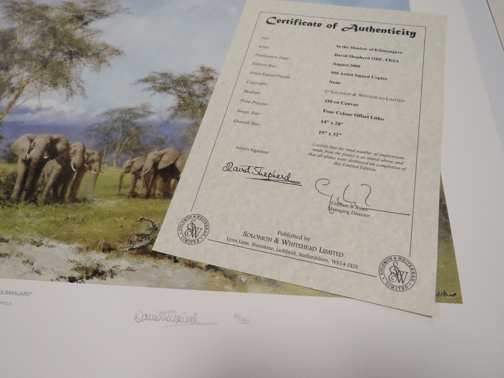 A COLLECTION OF SIGNED LIMITED EDITION DAVID SHEPHERD PRINTS, TO INCLUDE 'STORM OVER AMBOSELI' - Image 3 of 8