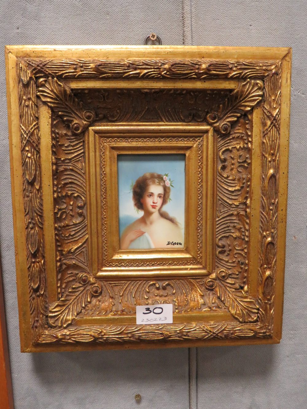 A SMALL GILT FRAMED PORTRAIT PAINTING OF A LADY IN TYPICAL COSTUME SIGNED D. GOETZ - Image 2 of 2
