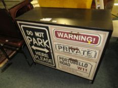 A MODERN CABINET WITH SIGNAGE DETAIL H-80 W-90 CM