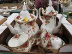 A TRAY OF ROYAL ALBERT OLD COUNTRY ROSES TEAWARE ETC TO INCLUDE A TEA AND COFFEE POT