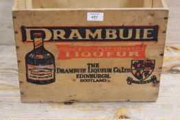 A VINTAGE ORIGINAL DRAMBUIE WOODEN CRATE