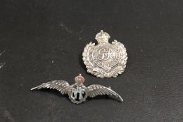 AN OLD SILVER R.A.F. BROOCH AND OLD SILVER ROYAL ENGINEERS BROOCH