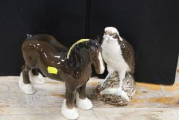 A BESWICK SHIRE MARE TOGETHER WITH A BESWICK WHYTE & MACKAY OSPREY