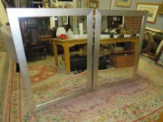A LARGE PAIR OF SILVER MODERN FRAMED MIRRORS 120 X 90 CM (2)