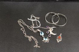 A COLLECTION OF VINTAGE SILVER JEWELLERY TO INC AMETHYST MOON NECKLACE, TWO CHRISTENING BRACELETS