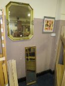 TWO GILT MIRRORS AND AN UNUSUAL TRIBAL PICTURE